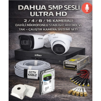 Dahua 5MP Sesli Ultra HD 2 - 4 - 8 - 16 Kameralı Dahili Mikrofonlu Starlight AHD HDCVI Kamera Seti Tak Çalıştır Set Oluştur Seçenekli Set
