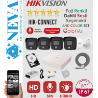 Hikvision 2MP 1080P Sesli Renkli 2 - 4 - 8 - 16 Kameralı Full Color Gündüz Ve Gece Renkli AHD Kamera Seti Tak Çalıştır Seçenekli Set