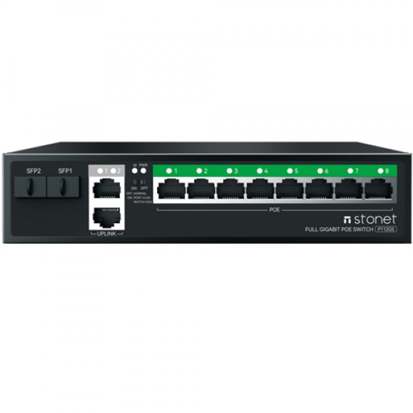 Stonet 8 Port Poe Full Gigabit 2XGB Ethernet 2XSFP 2 SFP Girişli 120 Watt Poe Switch
