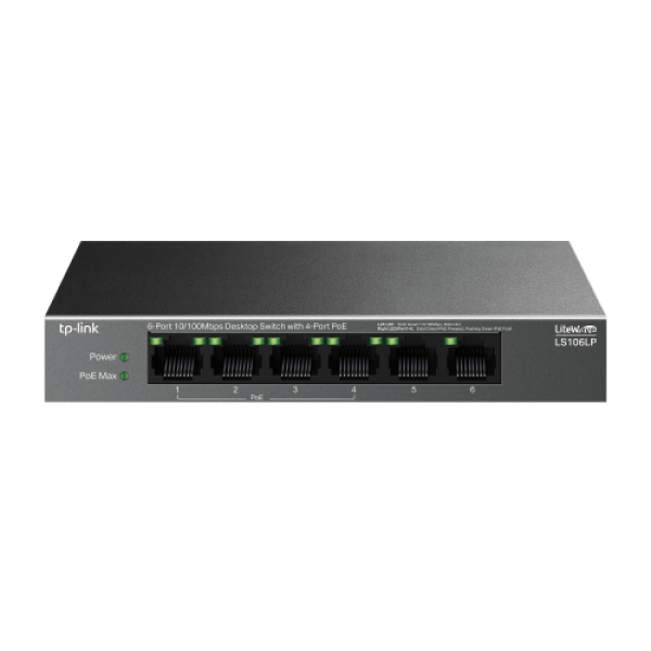 TP-LINK LS106LP Green Tech 6 Port 10/100 4 Port Poe 2 Uplink Poe Switch