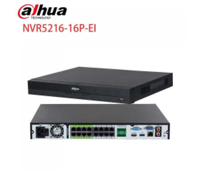 Dahua NVR5216-16P-EI 4K H265+ 16Kanal POE 32Mp Destekli 2 HDD Desteği 384Mbps Bant Genişliği POE NVR Kayıt Cihazı