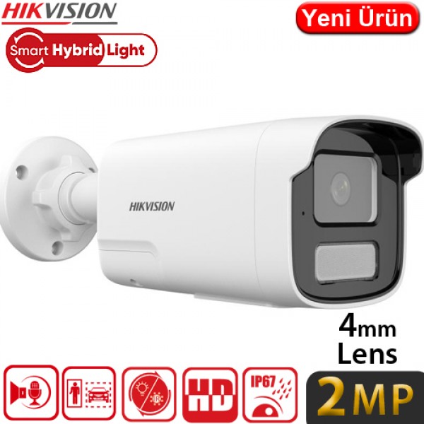 Hikvision DS-2CD1T23G2-LIUF/SL H265+ 2MP 1080P 4mm Akıllı Çift Işık Gece Renkli Çift Yönlü Konuşma Poe Bullet IP Kamera-50MT