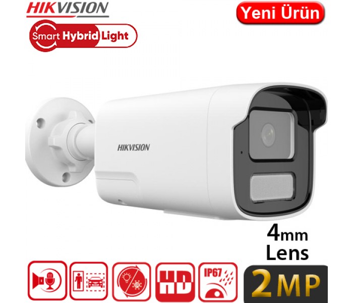 Hikvision DS-2CD1T23G2-LIUF/SL H265+ 2MP 1080P 4mm Akıllı Çift Işık Gece Renkli Çift Yönlü Konuşma Poe Bullet IP Kamera-50MT