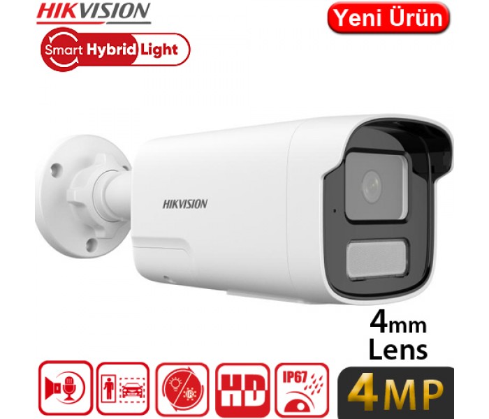 Hikvision DS-2CD1T43G2-LIUF/SL H265+ 4MP 4mm Akıllı Çift Işık Çift Yönlü Konuşma Poe Bullet IP Kamera-50MT 
