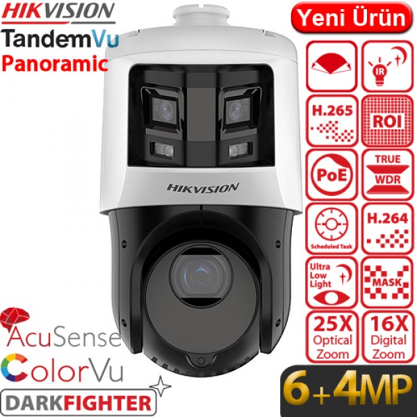 Hikvision DS-2SE4C425MWG-E/26 H265+ 25X Zoom 6MP + 4MP Panaromik Darkfighter Colorvu Gece Renkli Ve Sesli Alarmlı Çift Kameralı Poeli IP PTZ Kamera