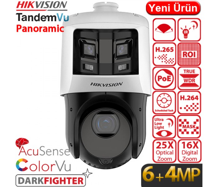 Hikvision DS-2SE4C425MWG-E/26 H265+ 25X Zoom 6MP + 4MP Panaromik Darkfighter Colorvu Gece Renkli Ve Sesli Alarmlı Çift Kameralı Poeli IP PTZ Kamera