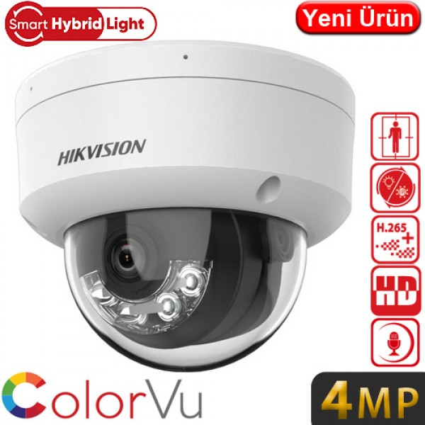 Hikvision DS-2CD1141G2-LIUF H265+ 4MP 2.8MM Gece Renkli Smart Hybrit Light Sesli POE IP Dome Kamera 20MT