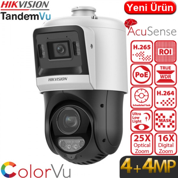 Hikvision DS-2SE4C425MWG-E/RB/14 H265+ 25X Zoom 4MP + 4MP Darkfighter Colorvu Gece Renkli Ve Sesli Alarmlı Çift Kameralı Poeli IP PTZ Kamera