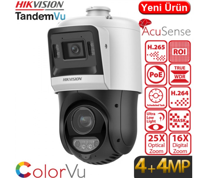Hikvision DS-2SE4C425MWG-E/RB/14 H265+ 25X Zoom 4MP + 4MP Darkfighter Colorvu Gece Renkli Ve Sesli Alarmlı Çift Kameralı Poeli IP PTZ Kamera