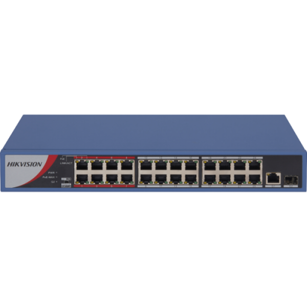 Hikvision DS-3E0326P-E/M(B) 24 Port PoE 250W 1 Port GigaBit Uplink 1 Port GigaBit SFP Yönetilemez Rack Mount Poe Switch