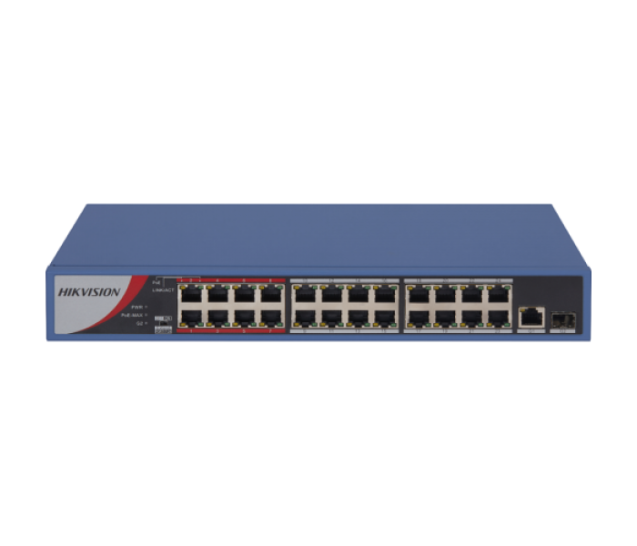Hikvision DS-3E0326P-E/M(B) 24 Port PoE 250W 1 Port GigaBit Uplink 1 Port GigaBit SFP Yönetilemez Rack Mount Poe Switch