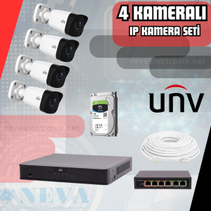 Uniview UNV Sesli 2MP 1080P Sesli 4 Kameralı H265+ Full HD Poeli Hazır IP Kamera Seti