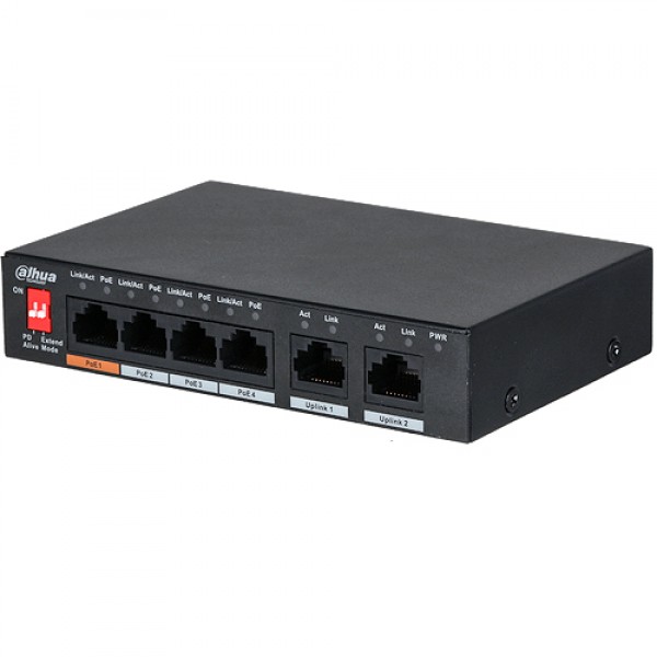 Dahua PFS3006-4ET-60-V2 4-Port 60W Hızlı Ethernet PoE Switch