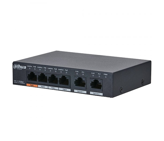 Dahua PFS3006-4GT-60-V2 DAHUA 6 PORT 4x10/100/1000 POE 2x10/100/1000 Uplink Poe Gigabit Switch