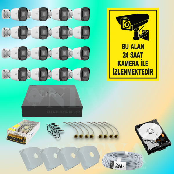 Uniview UNV 2MP 1080P Sesli H265+ Full HD 16 Kameralı Hazır AHD Kamera Seti