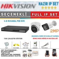 Hikvision-Haikon 2MP 1080P Renkli 2 4 8 16 Kameralı Hibrit H265+ Dahili Sesli Seçenekli Hazır IP Kamera Seti Kendi Setini Oluştur