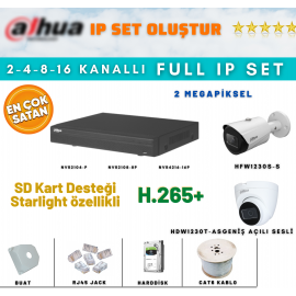 Dahua 4 kameralı Sesli Starlight Ip Set 2MP 1080P ..