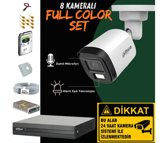 Dahua 16 Kameralı Full Color Renkli Sesli Dahili Mikrofonlu 2MP 1080P H265+ Hazır AHD Kamera Seti