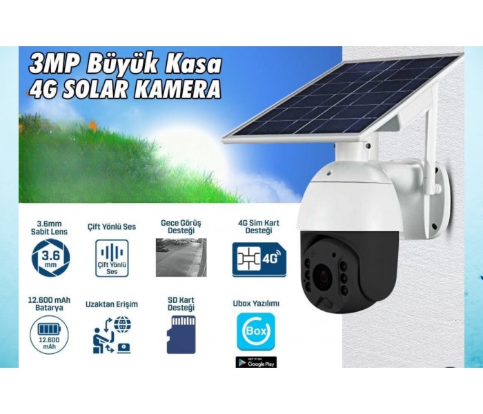 Kablosuz 3MP 4G Sim Kartlı Solar Güneş Enerjili 12.600 mAH Bataryalı Büyük Kasa Ptz Kamera