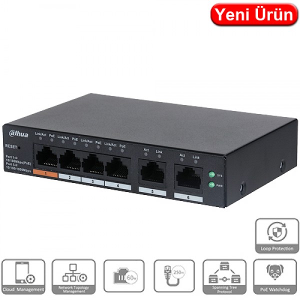 Dahua CS4006-4GT-60 6 Port Gigabit 4 Port Poe Cloud Yönetilebilir Switch
