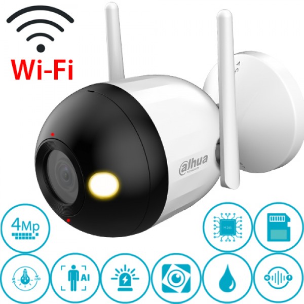 Dahua F4C-PV 4MP Gece Renkli Sesli Çift Yönlü Konuşmalı Wifi SD Kart Destekli 2.8MM Bullet Dış Ortam IP Kamera