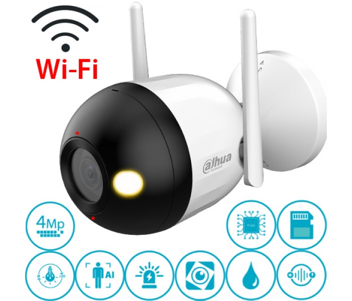 İşletmelere Uygun 1 Ay Kayıtlı Dahua F4C-PV H265+ 4MP Gece Renkli Sesli Çift Yönlü Konuşmalı 256GB SD Kart Dahil Wifi IP Bullet Kamera