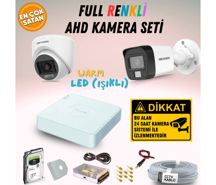 Hikvision 2MP 1080P Renkli 2 - 4 - 8 - 16 Kameralı Full Color Gündüz Ve Gece Renkli AHD Kamera Seti Tak Çalıştır Seçenekli Set