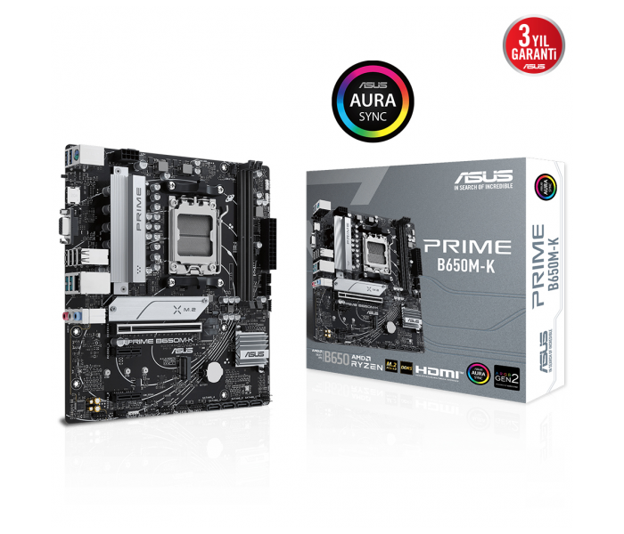 ASUS PRIME B650M-K, 2xDDR5, 2x M.2, D-SUB, HDMI, AM5 Soket Anakart