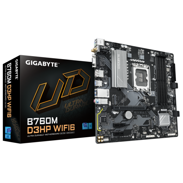 GIGABYTE B760M D3HP WIFI6, 4xDDR5, 2xM.2, DP, HDMI, VGA, Wi-Fi 6E, Bluetooth v5.3, 12-13.14.Nesil, LGA1700 Soket, Anakart
