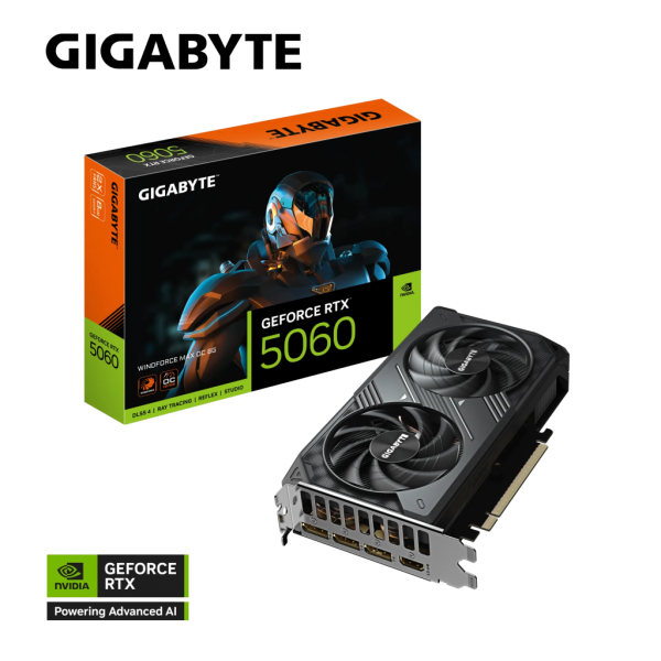 GIGABYTE GV-N5060WF2MAX OC-8GD, RTX5060, WINDFORCE MAX OC, 8Gb, GDDR7, 128BIT, 2 Fanlı, 1xHDMI, 3xDP, GAMING Ekran KARTI
