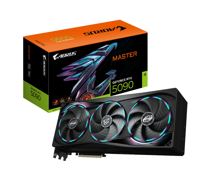 GIGABYTE GV-N5090AORUS M-32GD, RTX5090, AORUS MASTER, 32Gb, GDDR7, 512BIT, 3 Fanlı, 1xHDMI, 3xDP, GAMING Ekran KARTI