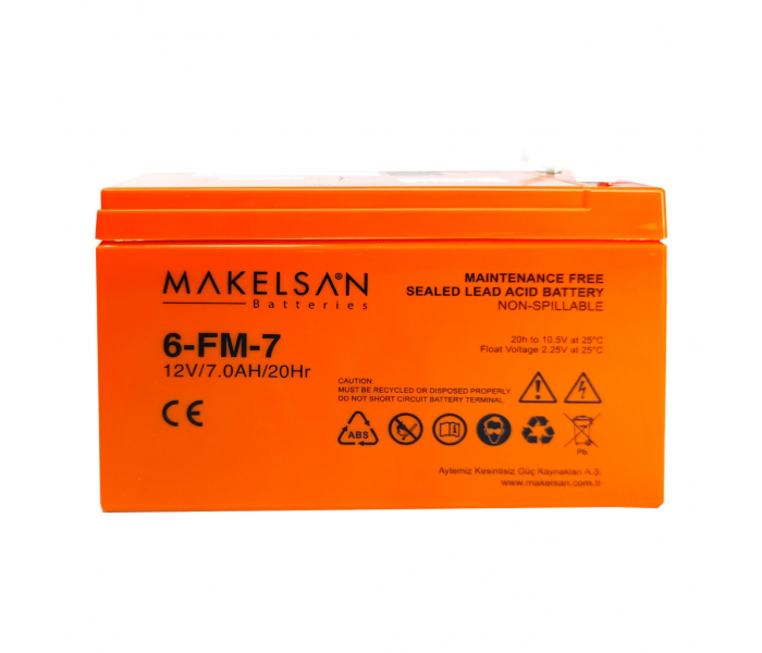 MAKELSAN 12V 7Ah, Bakımsız, Kuru Akü. UPS için Uygundur.