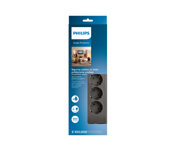 PHILIPS SPN3140A/62, 4 Soket, Akım Korumalı Priz, 900 Joules, 2Mt Kablo, (Gri)
