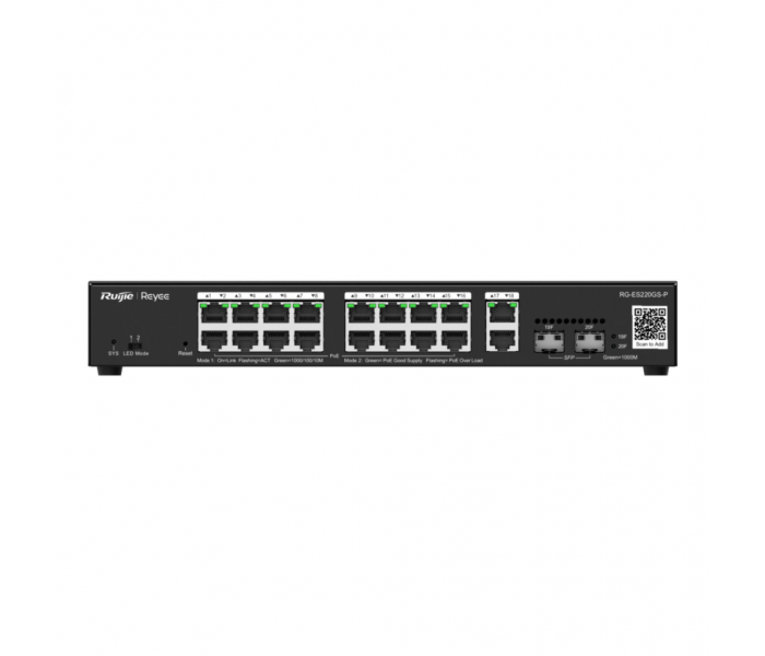 RUIJIE REYEE RG-ES220GS-P 20Port, 16 Port Gigabit PoE, 250W, 2 Port Gİgabit Uplink, 2 Port SFP,  Colud Yönetilebilir Switch  Metal Kasa