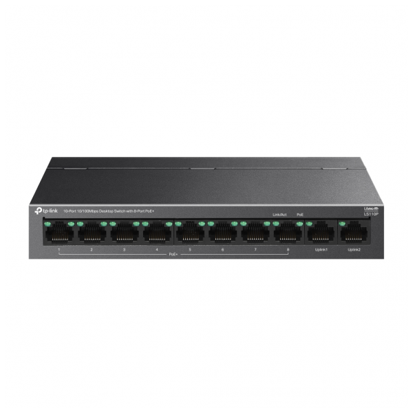 TP-LINK LS110P, Green Tech, 10 Port, MegaBit, 8 Port PoE+ 96W, Metal Kasa, Yönetilemez, Masaüstü Switch