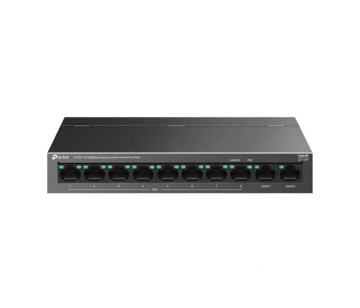TP-LINK LS110P, Green Tech, 10 Port, MegaBit, 8 Port PoE+ 96W, Metal Kasa, Yönetilemez, Masaüstü Switch
