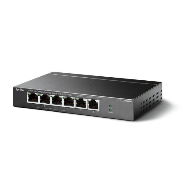 TP-LINK TL-SF1006P, 6 Port, MegaBit, 4 Port PoE 67W, Yönetilemez, Metal Kasalı Switch