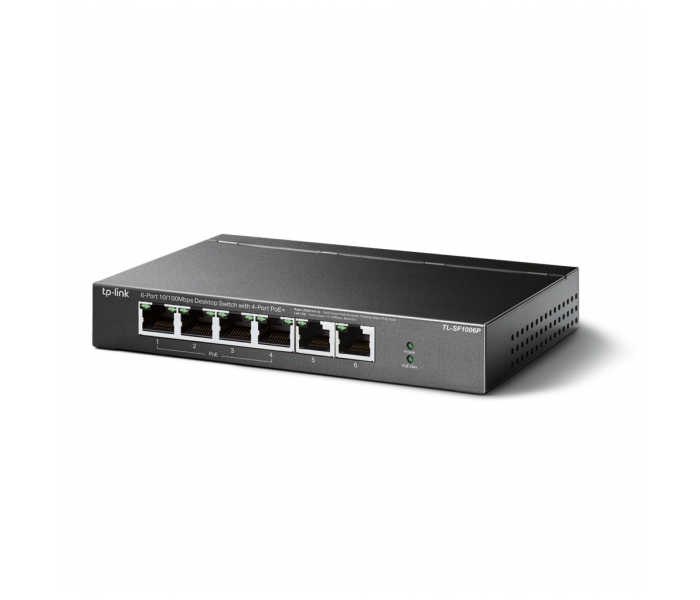 TP-LINK TL-SF1006P, 6 Port, MegaBit, 4 Port PoE 67W, Yönetilemez, Metal Kasalı Switch