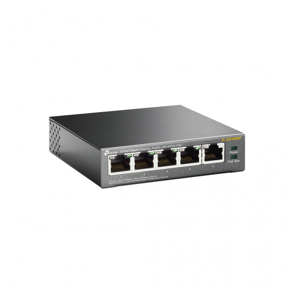 TP-LINK TL-SG1005P, 5 Port, GigaBit, 4 Port PoE 56W, Yönetilemez, Metal Kasa, Masaüstü Switch