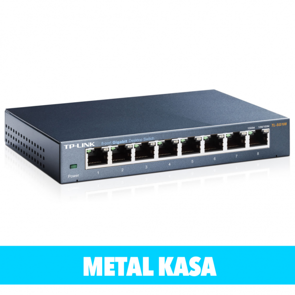 TP-LINK TL-SG108, 8 Port, GigaBit, Yönetilemez, Metal Kasa, Masaüstü Switch