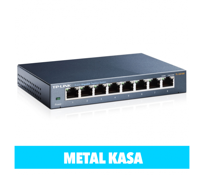TP-LINK TL-SG108, 8 Port, GigaBit, Yönetilemez, Metal Kasa, Masaüstü Switch