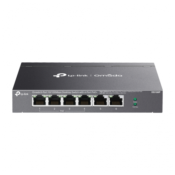 OMADA DS106P, 6 Port Megabit,  4 Port Megabit PoE+, 67W, Yönetilemez, Masaüstü Metal Kasa Sessiz Switch