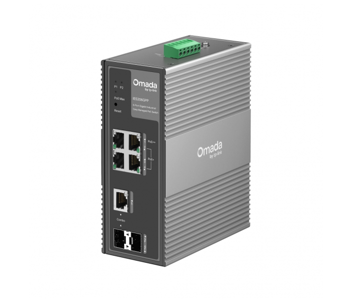 Omada IES206GPP Industrial, 6 Port Gigabit, 1Port Poe++, 3 Port Poe+, 1 Port Gigabit Combo SFP, 120W, Yönetilebilir, Endüstriyel Switch