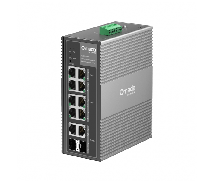 OMADA IES210GPP Industrial, 10 Port Gigabit, 6 Port Poe+, 2 Port Poe++, 2 Port Combo SFP, 240W, Yönetilebilir Endüstriyel Switch