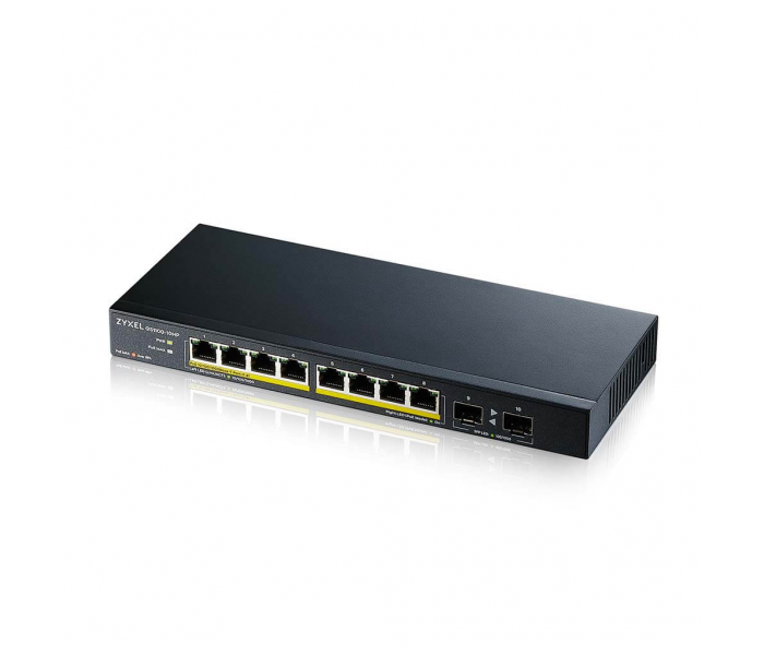 ZyXEL GS1100-10HP, 8 Port, Gigabit, PoE 130W, 2 Port GigaBit SFP, Yönetilemez, Masaüstü Switch