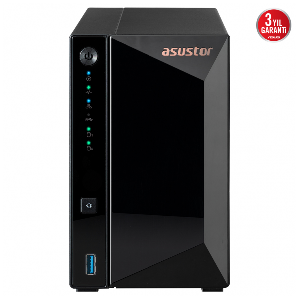 ASUSTOR AS3302T V2, 2Gb DDR4 Ram, 2 Yuvalı (2x20TB Destek), 1x2.5GbE Network, 3xUSB 3.2, Tower NAS (Yedekleme) Cihazı