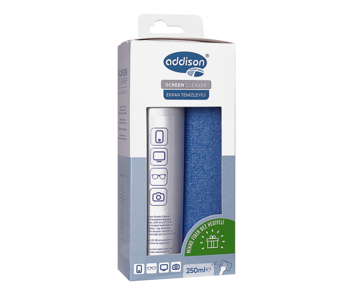 ADDISON 300871, Ekran Temizleyici Sprey 250ml. Microfiber Bez ile Birlikte