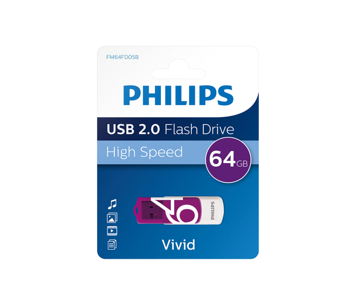 PHILIPS FM64FD05B, 64GB, USB 2.0, Vivid, Mor, Flash Disk