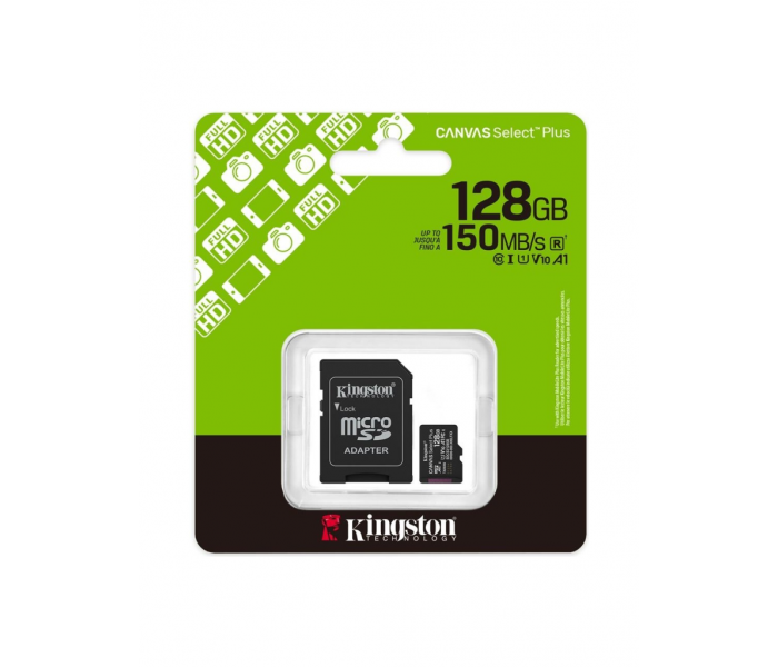 KINGSTON SDCS3/128GB, Canvas Select Plus Gen3 A1, 100Mb/s, MicroSD Kart Bellek (SD Adaptörlü)