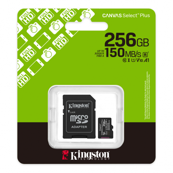 KINGSTON SDCS3/256GB, Canvas Select Plus Gen3 A1, 100Mb/s, MicroSD Kart Bellek (SD Adaptörlü)
